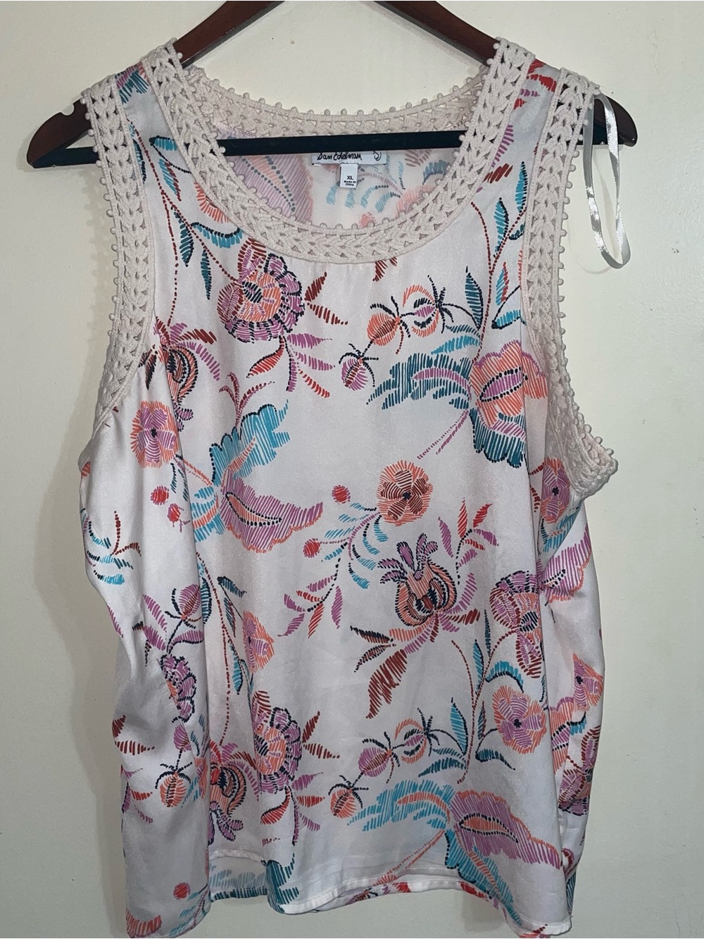 Sam Edelman 💮 boho satin Floral Crochet-Trim Tank Top xl